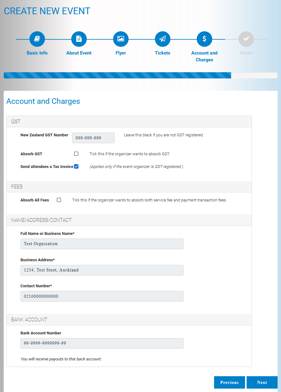 Paid event charges for gst